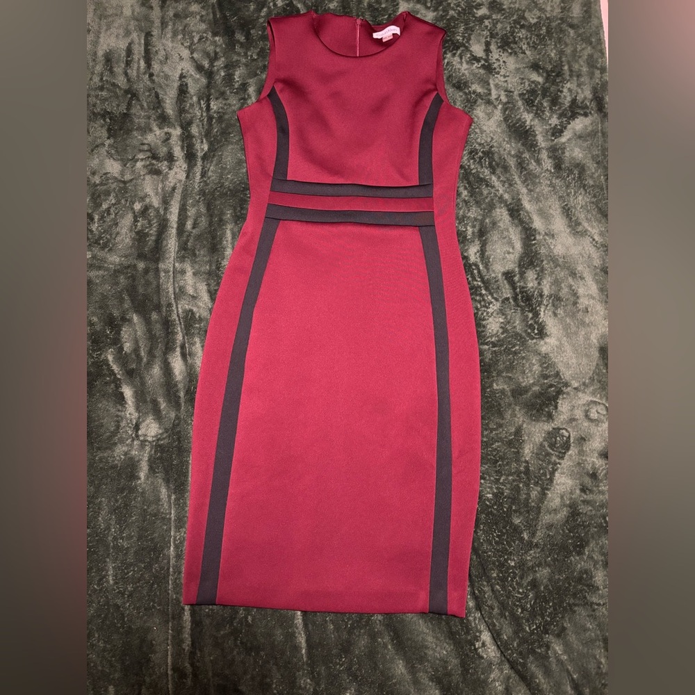 Calvin Klein wine red dress with black striping.